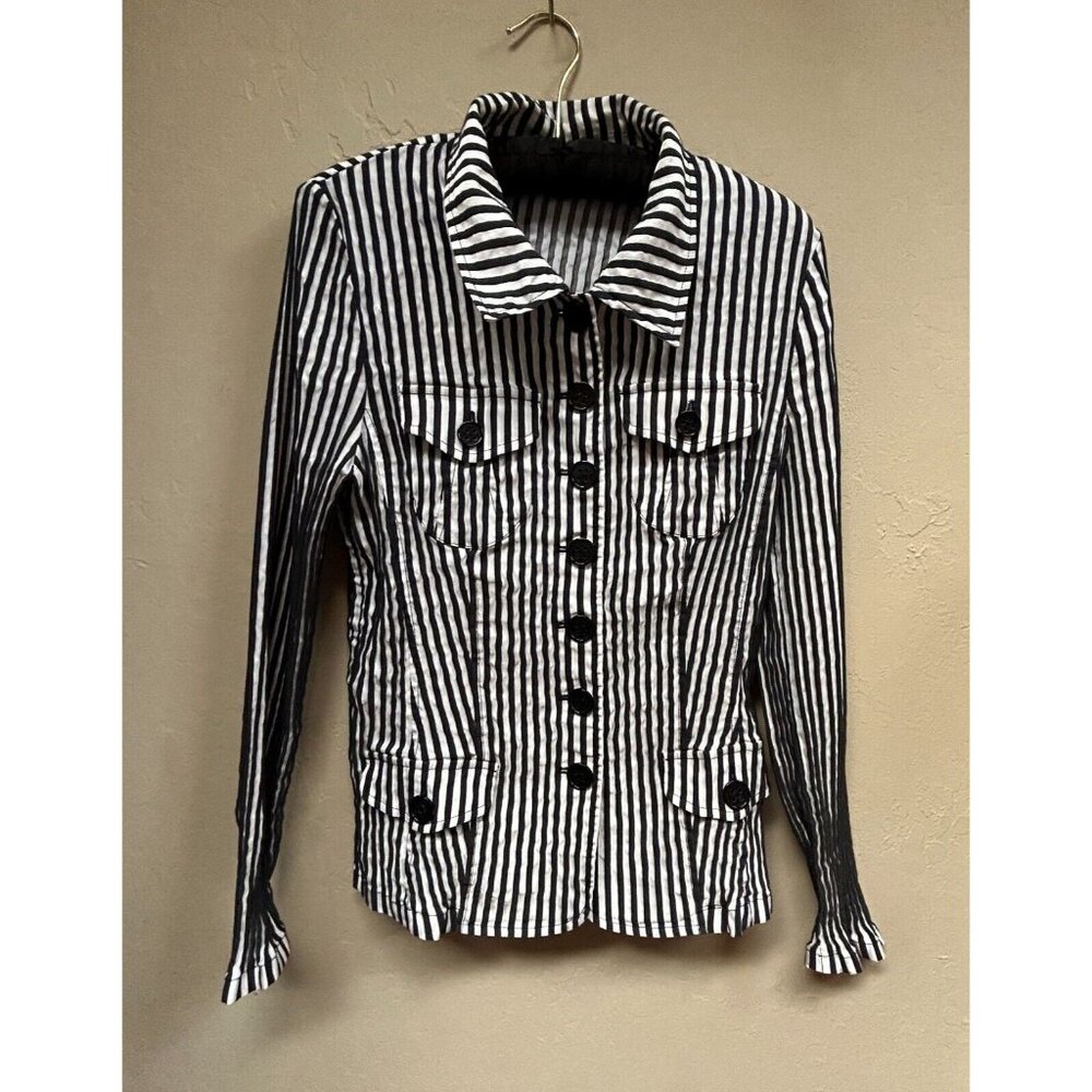 Frank Walder Womens Size 10 Button Up Shirt Long Sleeve Linen Blend Top Striped